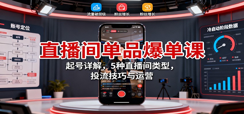 直播间单品爆单课：起号详解，5种直播间类型，投流技巧与运营-千汇网创