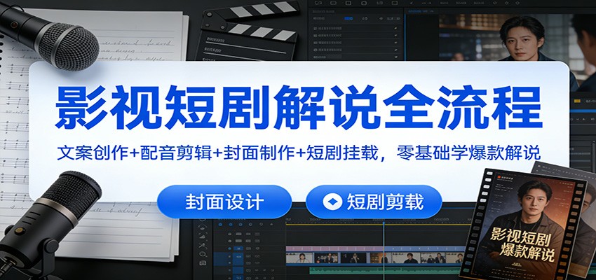 影视短剧解说全流程：文案创作+配音剪辑+封面制作+短剧挂载，零基础学爆款解说-千汇网创
