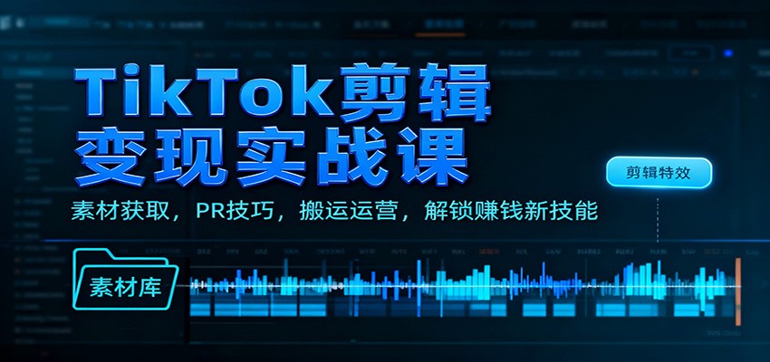 TikTok剪辑变现实战课：素材获取，PR技巧，搬运运营，解锁赚钱新技能-千汇网创