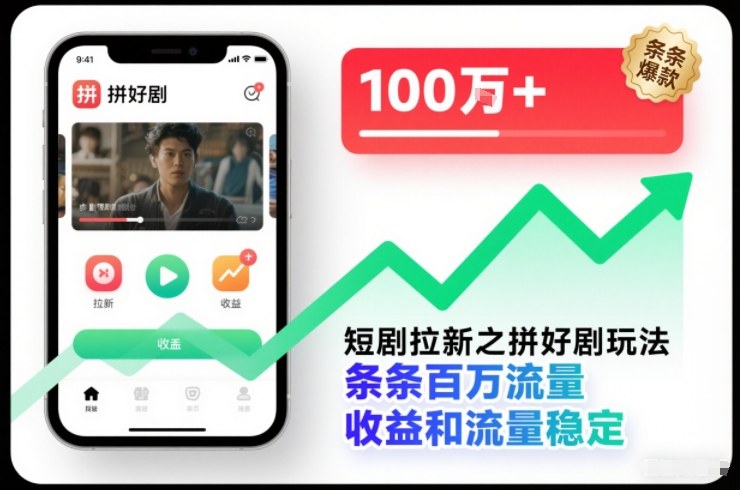 短剧拉新之拼好剧玩法，条条百万流量，收益和流量稳定-千汇网创