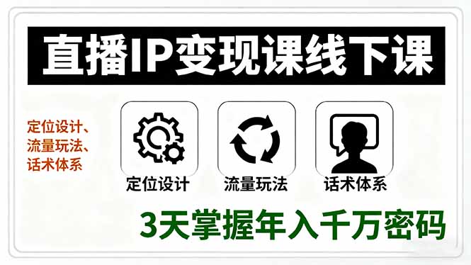直播IP变现课线下课，定位设计、流量玩法、话术体系，3天掌握年入千万密码-千汇网创