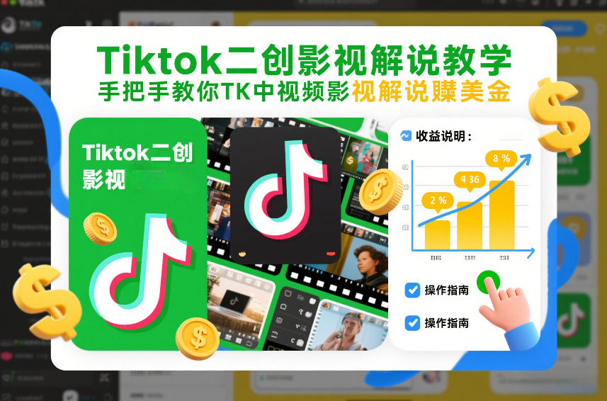 Tiktok二创影视解说教学，手把手教你TK中视频影视解说賺美金(更新26年1月)-千汇网创