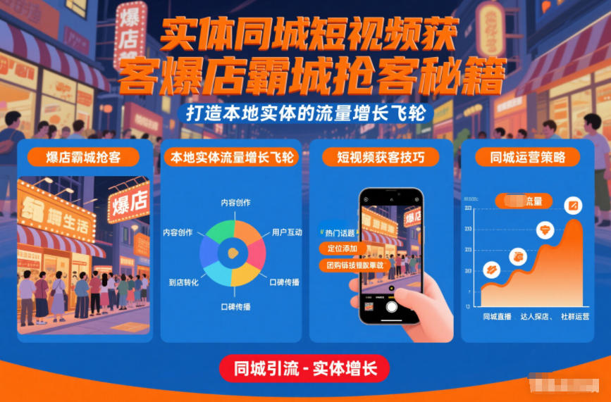 实体同城短视频获客爆店霸城抢客秘籍，打造本地实体的流量增长飞轮-千汇网创