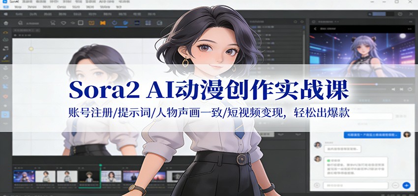 Sora2 AI动漫创作实战课：账号注册/提示词/人物声画一致/短视频变现，轻松出爆款-千汇网创