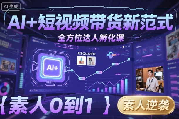 AI+短视频带货新范式全方位达人孵化课，素人也可以从0到1，全方位认知短视频带货-千汇网创