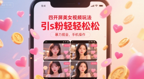 四开屏美女视频玩法，引s粉轻轻松松，暴力掘金，手机操作【揭秘】-千汇网创