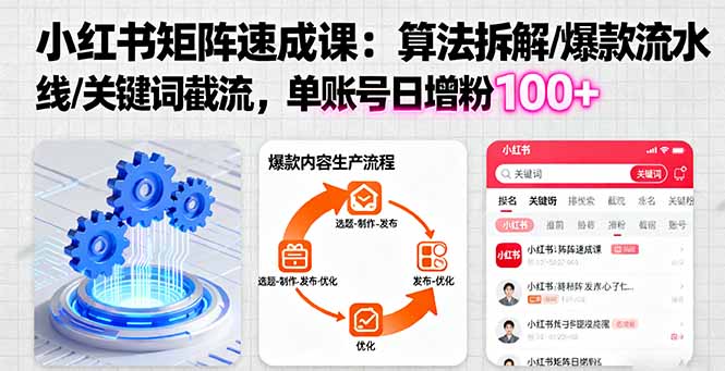 小红书矩阵起号速成课：算法拆解/爆款流水线/关键词截流 单账号日增粉100+-千汇网创