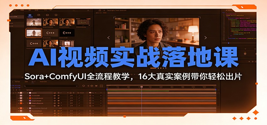 AI视频实战落地课：Sora+ComfyUI全流程教学，16大真实案例带你轻松出片-千汇网创