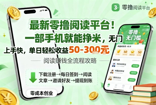 最新零撸阅读平台！一部手机就能挣米，无门槛上手快，单日轻松收益50-3张【揭秘】-千汇网创