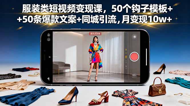 服装类短视频变现课，50个钩子模板+50条爆款文案+同城引流，月变现10w+-千汇网创