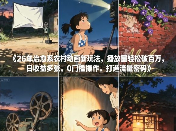 26年治愈系农村动画新玩法，播放量轻松破百万，日收益多张，0门槛操作，打造流量密码-千汇网创