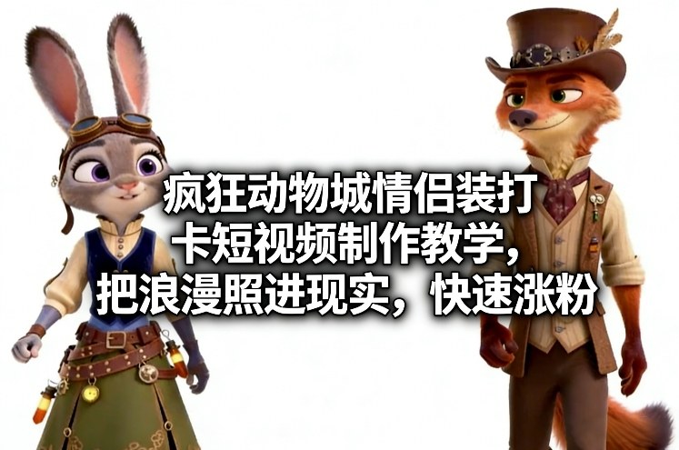 疯狂动物城情侣装打卡短视频制作教学，把浪漫照进现实，快速涨粉-千汇网创