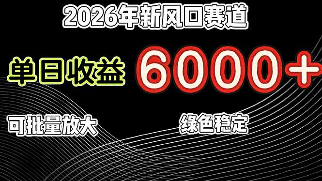 2026年新风口赛道，当日6000+以上，可批量放大，月收入20万+，长期绿色稳定的项目-千汇网创