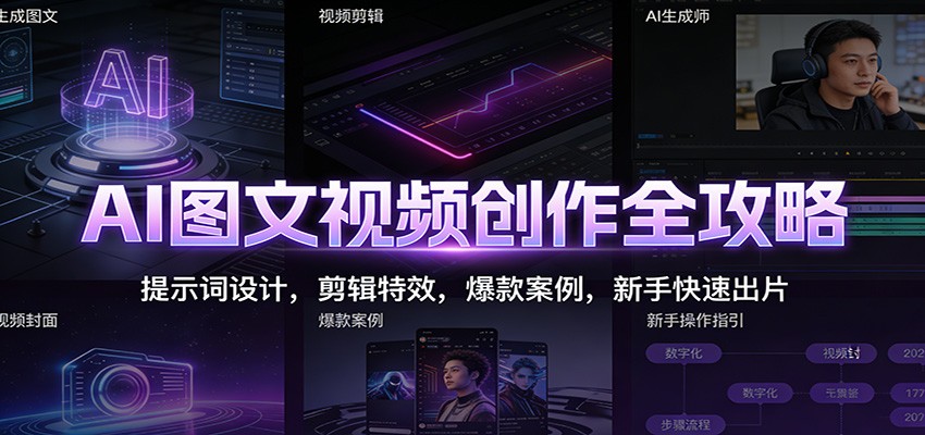 AI图文视频创作全攻略：提示词设计，剪辑特效，爆款案例，新手快速出片-千汇网创