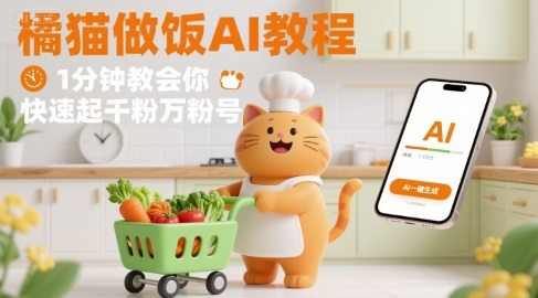 有趣的橘猫买菜做饭视频，用AI一键搞定，1分钟教会你，快速起千粉万粉号-千汇网创