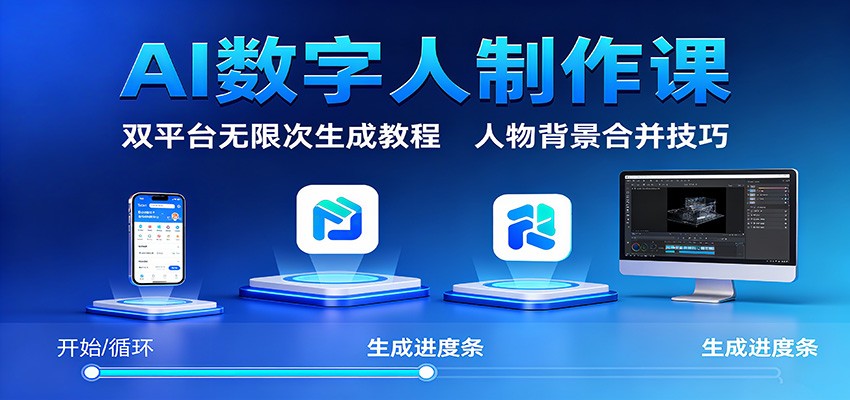 AI数字人制作课:双平台无限次生成教程,人物背景合并技巧-千汇网创