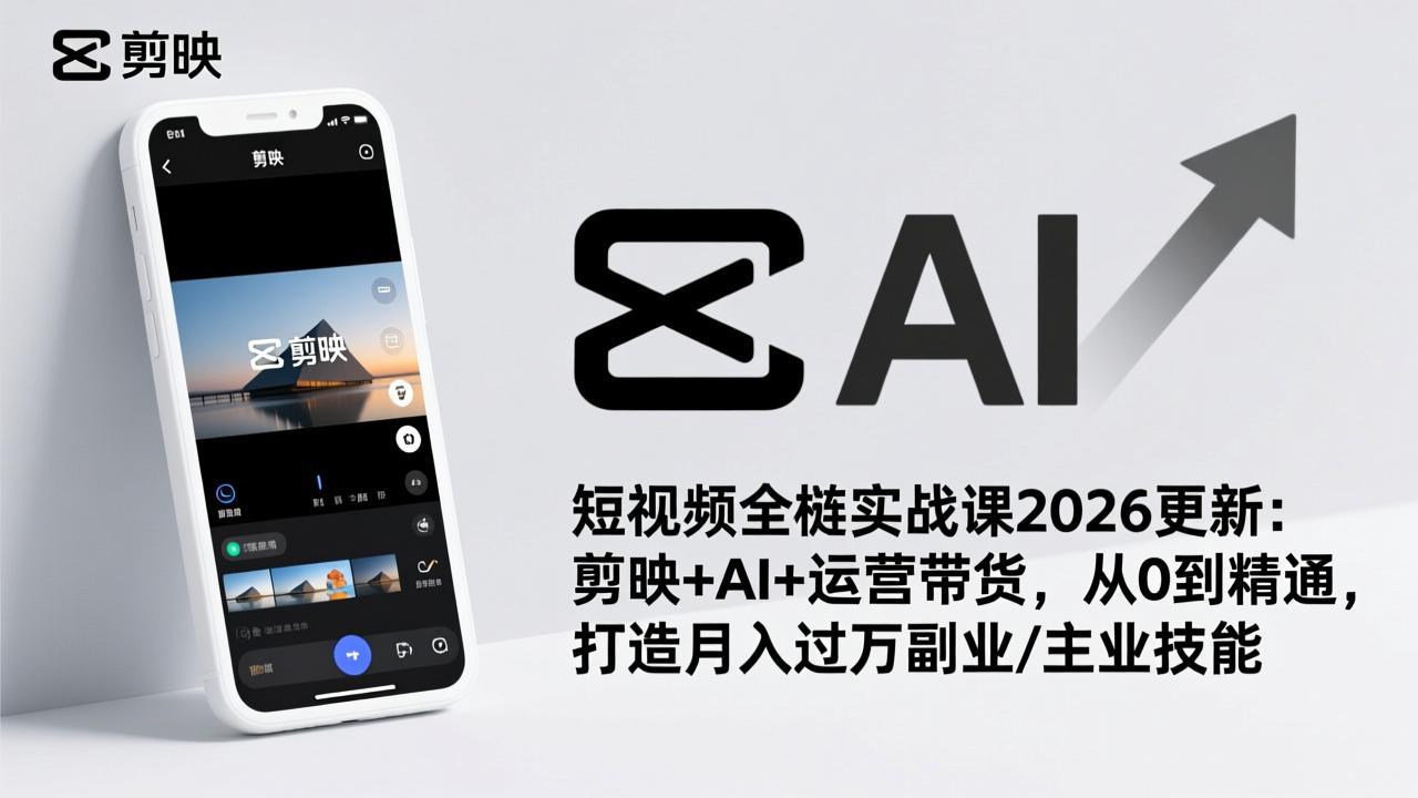 短视频全栈实战课2026更新：剪映+AI+运营带货，从0到精通，打造月入过万副业/主业技能-千汇网创