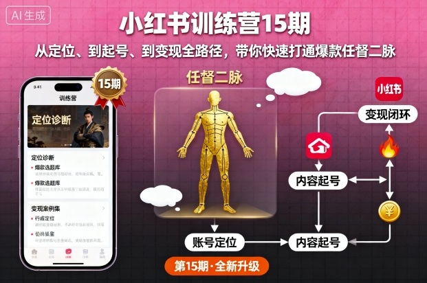 小红书训练营15期，从定位、到起号、到变现全路径，带你快速打通爆款任督二脉-千汇网创