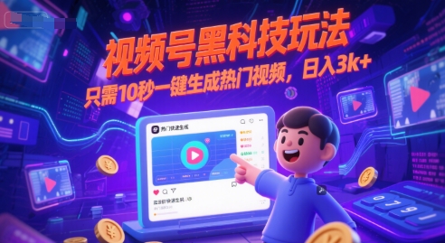视频号黑科技玩法，只需10秒一键生成热门视频，日入3k+【揭秘】-千汇网创