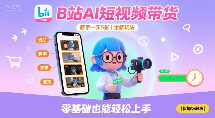 B站AI短视频带货，新手一天5张，全新玩法【保姆级教程】-千汇网创