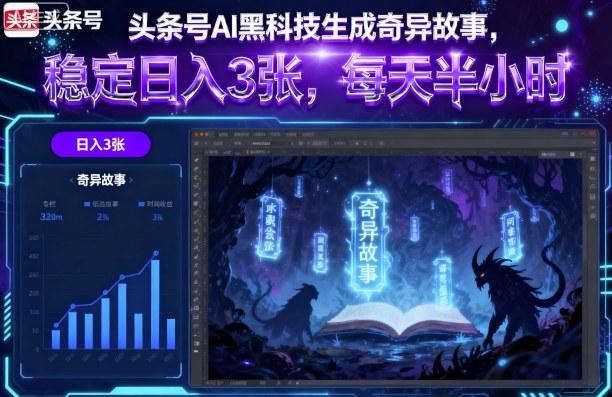 头条号AI黑科技生成奇异故事，稳定日入3张，每天半小时-千汇网创