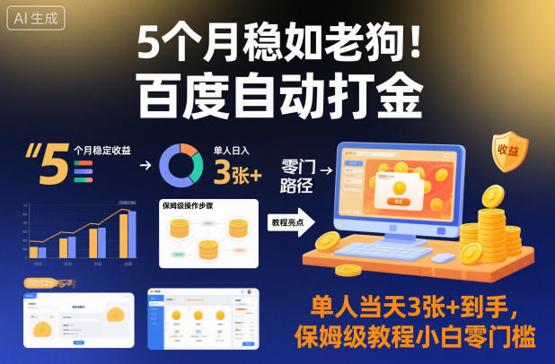 5个月稳如老狗！百度自动打金，单人当天3张+到手，保姆级教程小白零门槛【揭秘】-千汇网创