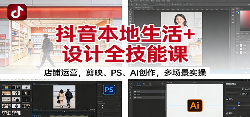 抖音本地生活+设计全技能课：店铺运营，剪映、PS、AI创作，多场景实操-千汇网创