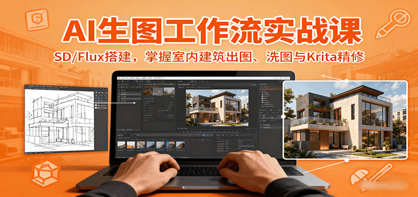 AI生图工作流实战课：SD/Flux搭建，掌握室内建筑出图、洗图与Krita精修-千汇网创