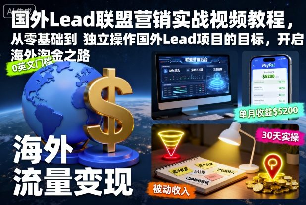 国外Lead联盟营销实战视频教程，从零基础到独立操作国外Lead项目的目标，开启海外淘金之路-千汇网创