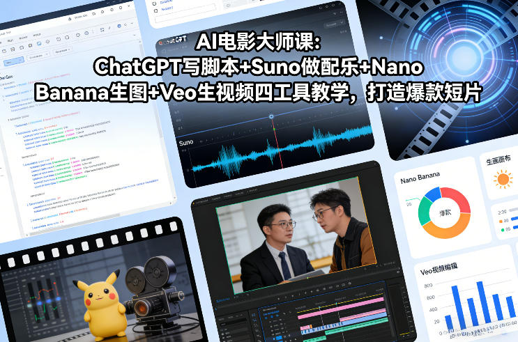 AI电影大师课：ChatGPT写脚本+Suno做配乐+Nano Banana生图+Veo生视频，打造爆款短片-千汇网创