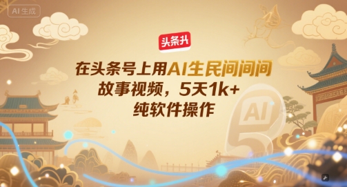 在头条号上用AI生民间故事视频，5天1k+，纯软件操作-千汇网创