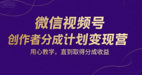 微信视频号创作者分成计划变现营，用心教学，直到取得分成收益-千汇网创