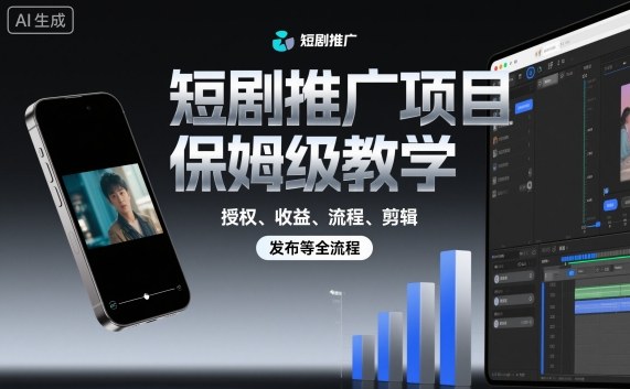 短剧推广项目保姆级教学，授权、收益、流程、剪辑，发布等全流程-千汇网创