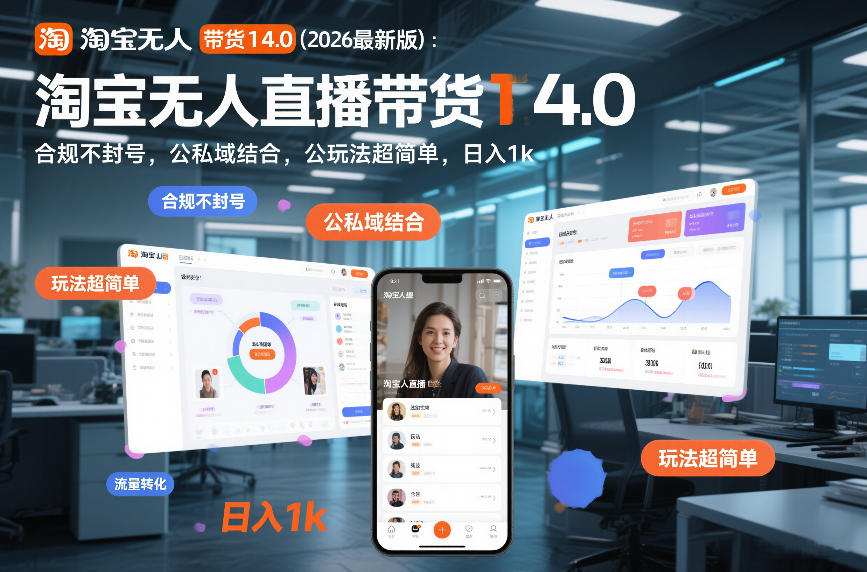 淘宝无人直播带货14.0(2026最新版)：合规不封号，公私域结合，玩法超简单，日入1k+【揭秘】-千汇网创