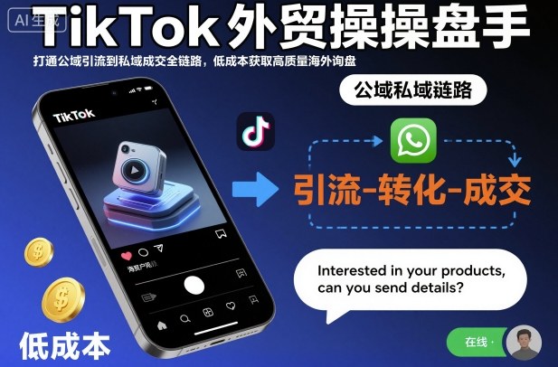 TikTok外贸操盘手，打通公域引流到私域成交全链路，低成本获取高质量海外询盘-千汇网创