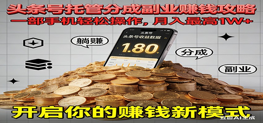 全程托管今日头条，一部手机就可以开干，最高躺赚1W+-千汇网创