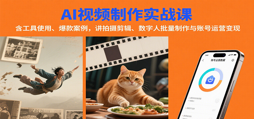 AI视频制作实战：含工具使用、爆款案例，讲拍摄剪辑、数字人批量制作与账号运营变现-千汇网创