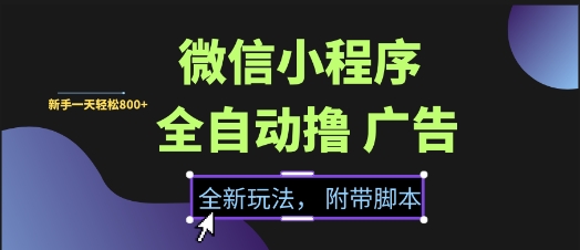微信小程序全自动撸广告项目，彻底解决没流量的问题，新手一天8张+【揭秘】-千汇网创