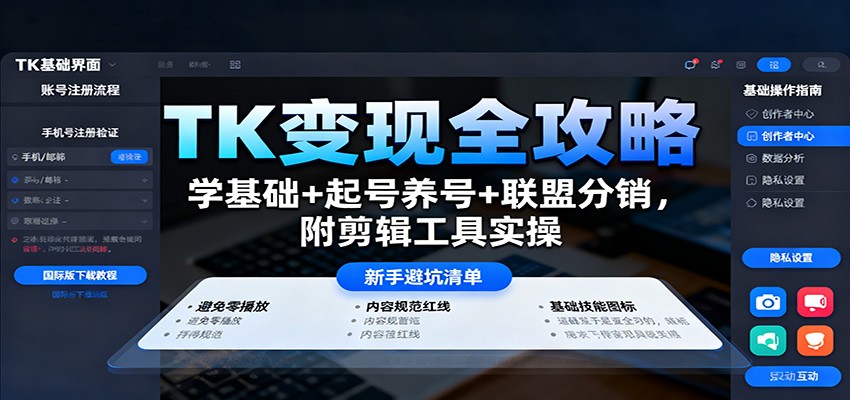 TK变现全攻略：学基础+起号养号+联盟分销，附剪辑工具实操-千汇网创