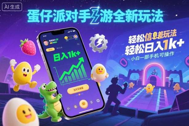蛋仔派对手游全新玩法，轻松日入1k+，风口信息差玩法，当天见收益，小白一部手机可操作-千汇网创