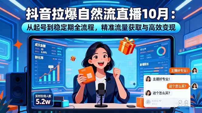 抖音拉爆自然流直播10月：从起号到稳定期全流程，精准流量获取与高效变现-千汇网创