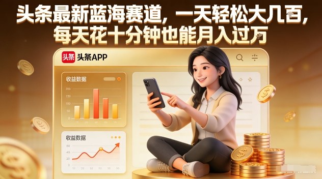 头条最新蓝海赛道，一天轻松大几张，每天花十分钟也能月入过1W【揭秘】-千汇网创
