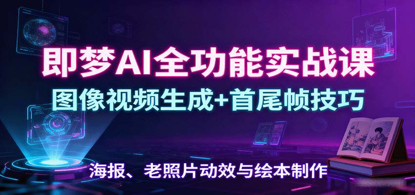 即梦AI全功能实战课：图像视频生成+首尾帧技巧，海报、老照片动效与绘本制作-千汇网创