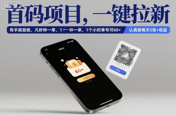 首码项目，一键拉新，有手就能做，几秒钟一单，1个小时单号可60+，认真做每天5张+收益【揭秘】-千汇网创
