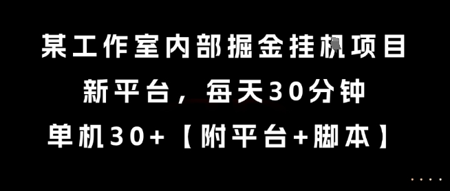 某工作室内部掘金挂G项目，新平台，每天30分钟，单机30+【揭秘】-千汇网创