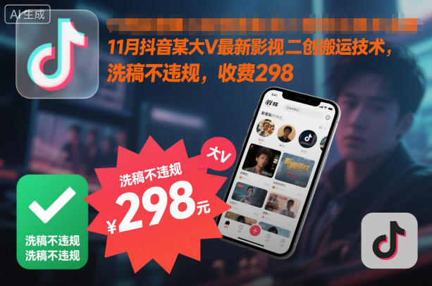 11月抖音某大V最新影视二创搬运技术，洗稿不违规，收费298-千汇网创