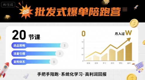 批发式爆单陪跑营，20节课带你实现批发式爆单，带你经松月入过W-千汇网创