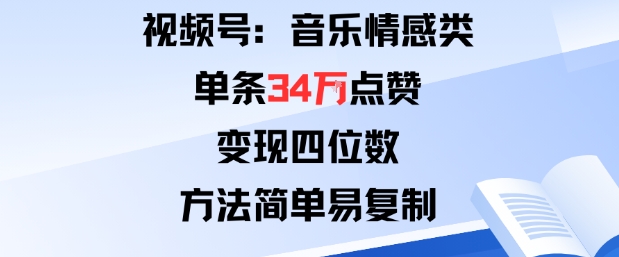 视频号分成计划新玩法：音乐情感类单条34W点赞，变现四位数，方法简单易复制-千汇网创