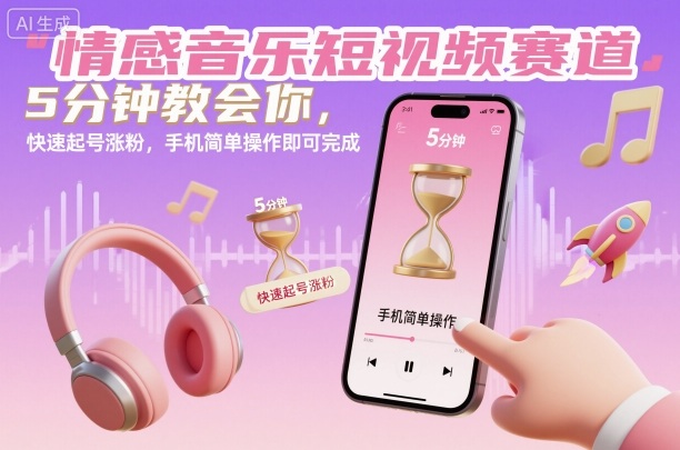 情感音乐短视频赛道，5分钟教会你，快速起号涨粉，手机简单操作即可完成-千汇网创