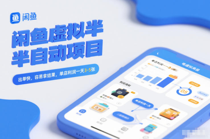 闲鱼虚拟半自动项目，出单快，容易拿结果，单店利润一天3-5张-千汇网创